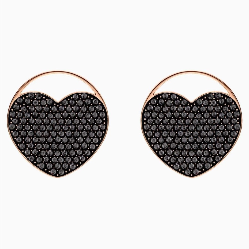 Ginger Swarovski Stud Pierced Earrings with Black Crystal and rose gold platin - Picture 4 of 6